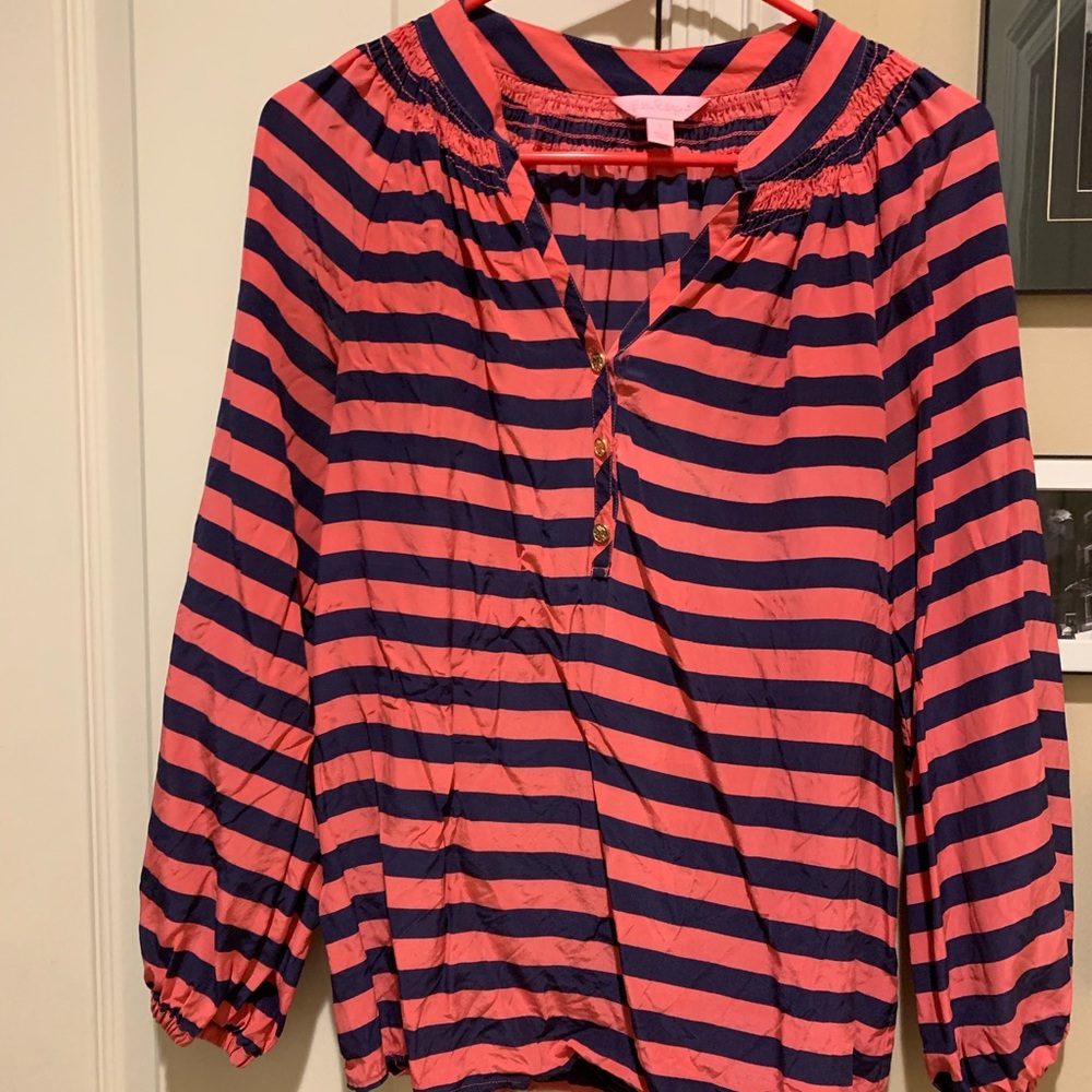 Lily Pulitzer Elsa Top Navy and Pink Stripe